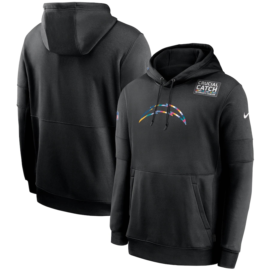 Men's Los Angeles Chargers 2020 Black Crucial Catch Sideline Performance Pullover Hoodie